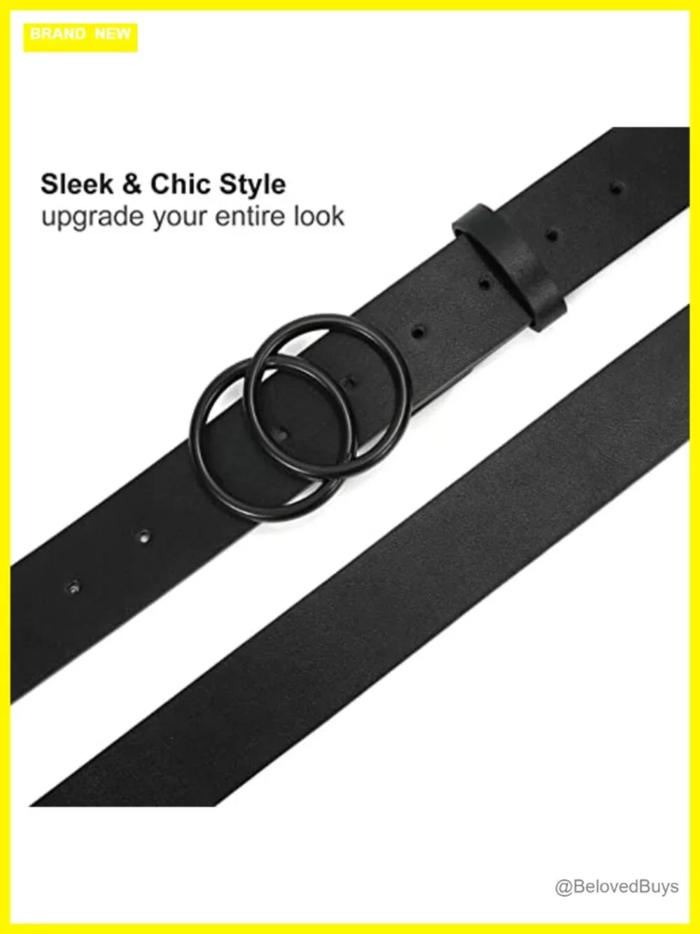 Women Faux Leather Double O-Ring Belt for Jeans Dress